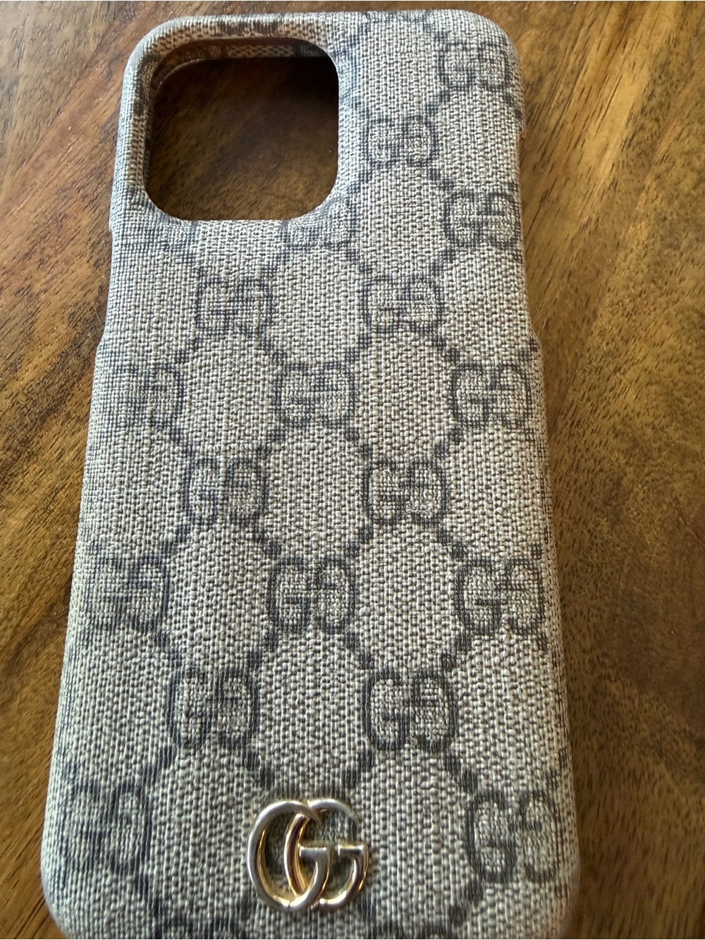 Gucci Beige GG Monogram Fabric iPhone Case with Gold Double G Accent